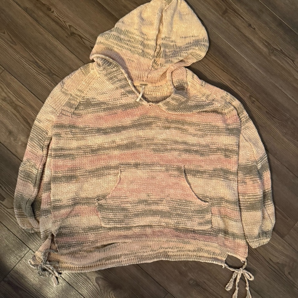 Free People Hooded Sweater- S- Oversized- Pink, Tan, Green